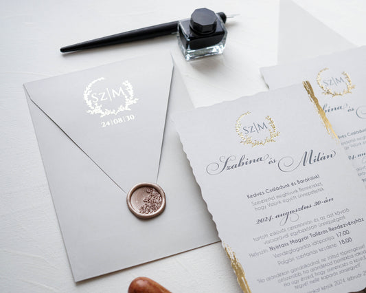 9263 - Elegáns Esküvői Meghívó-esküvői meghívó-Erdélyi Esküvői Meghívók-arany,dombornyomott,elegans,ezüst,szürke-Erdélyi Esküvői Meghívók