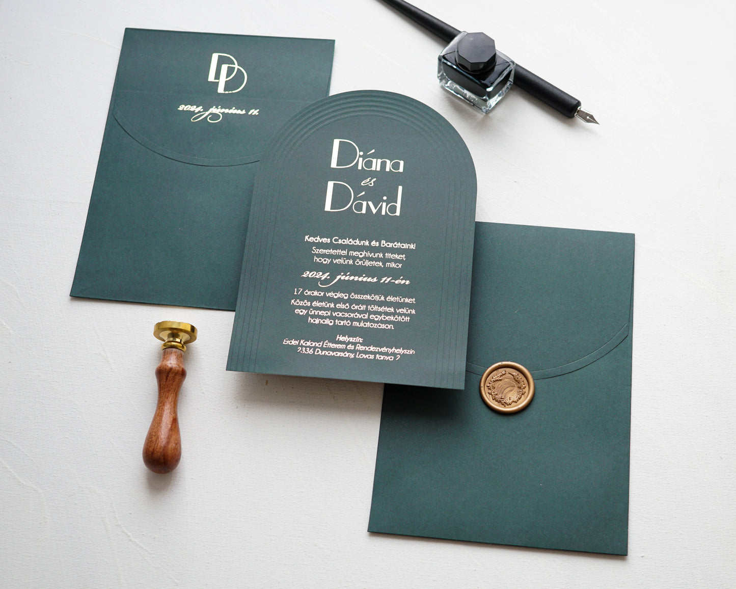 9372 - Poison Green Wedding Invitation with a special shape