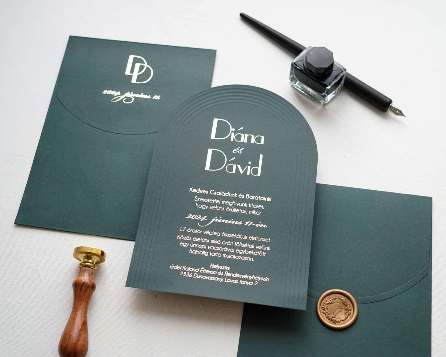 9372 - Poison Green Wedding Invitation with a special shape