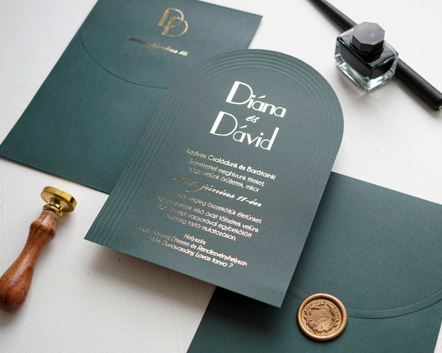 9372 - Poison Green Wedding Invitation with a special shape