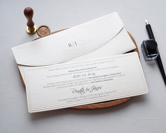 1166 - Minimalista esküvői meghívó-esküvői meghívó-Erdélyi Esküvői Meghívók-dombornyomott,elegáns,krém,minimalista,premium-Erdélyi Esküvői Meghívók