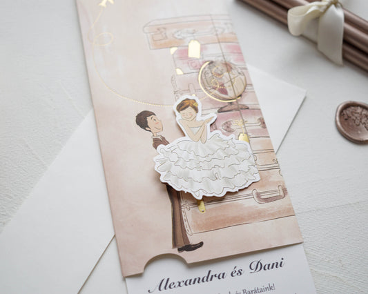 39324 - Humoros Esküvői Meghívó-esküvői meghívó-Esküvői Meghívók-barna,rajz,vicces-Erdélyi Esküvői Meghívók