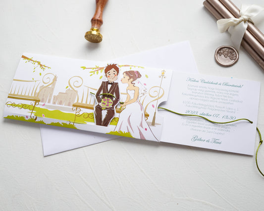 34937 - Humoros Esküvői Meghívó-esküvői meghívó-Esküvői Meghívók-rajz,vicces,zöld-Erdélyi Esküvői Meghívók