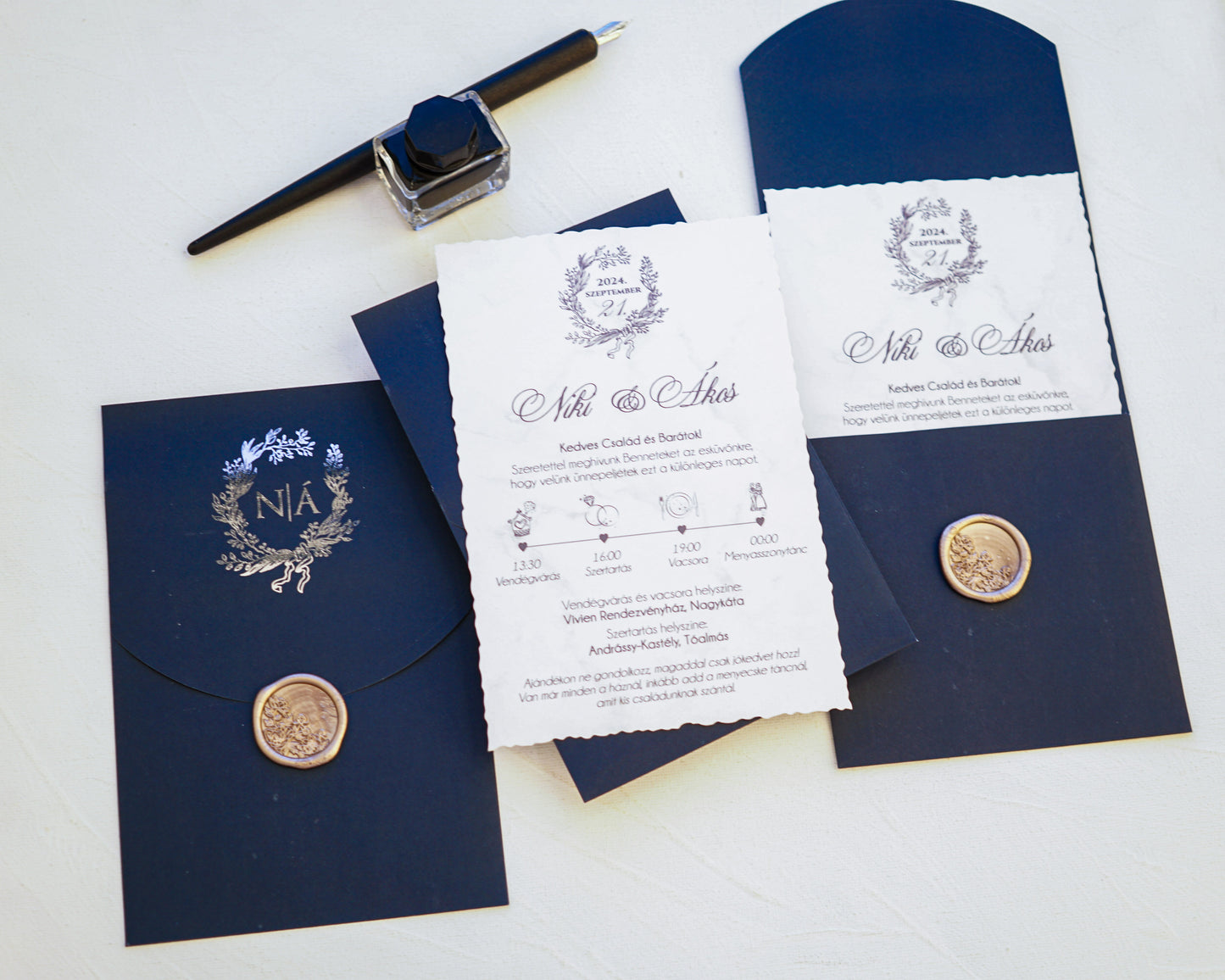 9336 - Elegáns esküvői meghívó-esküvői meghívó-Erdélyi Esküvői Meghívók-elegans,ezüst,kék-Erdélyi Esküvői Meghívók