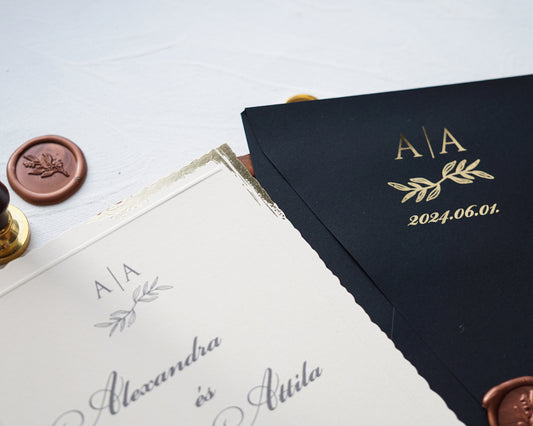 9192 - Elegáns Esküvői Meghívó-esküvői meghívó-Erdélyi Esküvői Meghívók-dombornyomott,elegáns,fekete,pecsét,premium,viaszpecsét-Erdélyi Esküvői Meghívók