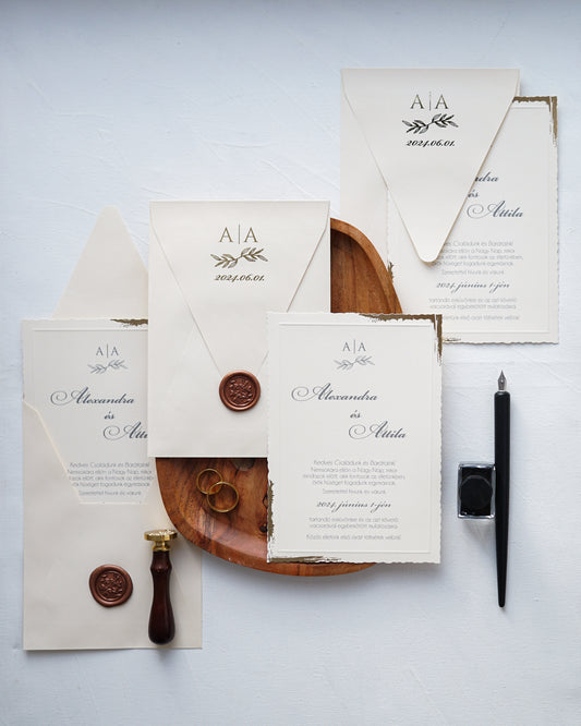 9218 - Elegáns Esküvői Meghívó-esküvői meghívó-Erdélyi Esküvői Meghívók-dombornyomott,elegáns,krém,pecsét,premium,viaszpecsét-Erdélyi Esküvői Meghívók