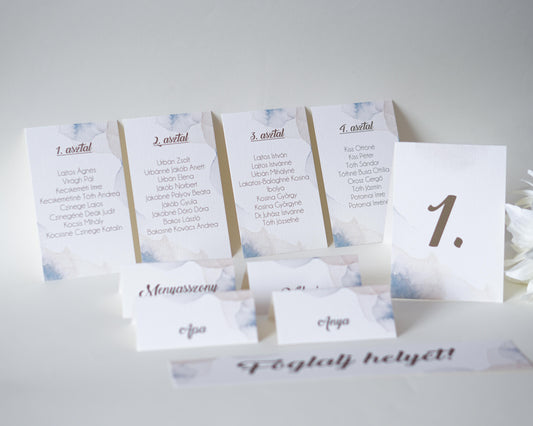 UK01 - Akvarell ültetőkártya-Ültetőkártya-Erdélyi Esküvői Meghívók-minimalista,ültetőkártya-Erdélyi Esküvői Meghívók