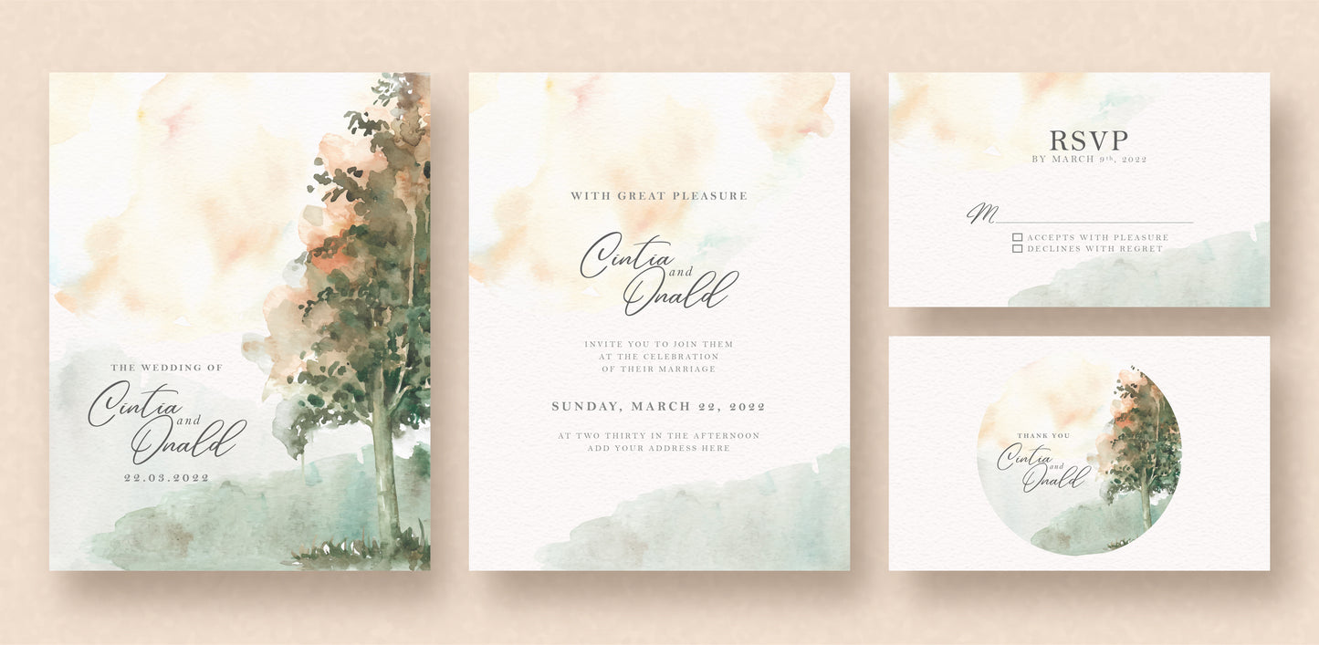Esküvői meghívó EM15 - Két oldalas Akvarell tájkép hatású esküvői meghívó - Erdélyi Esküvői Meghívók - Wedding invitation EM15 - Két oldalas Akvarell tájkép hatású esküvői meghívó - invitatii de nunta EM15 - Két oldalas Akvarell tájkép hatású esküvői meghívó