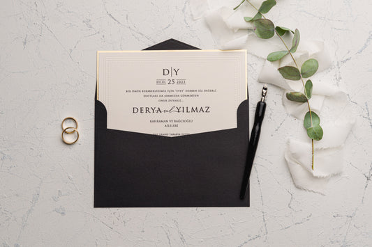 9234-esküvői meghívó-arany, dombornyomott, elegans, fekete, krem-Erdélyi Esküvői Meghívók