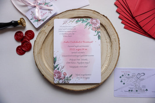 Esküvői meghívó EM07 - Két oldalas Virágmintás, szalaggal átkötött esküvői meghívó - Erdélyi Esküvői Meghívók - Wedding invitation EM07 - Két oldalas Virágmintás, szalaggal átkötött esküvői meghívó - invitatii de nunta EM07 - Két oldalas Virágmintás, szalaggal átkötött esküvői meghívó