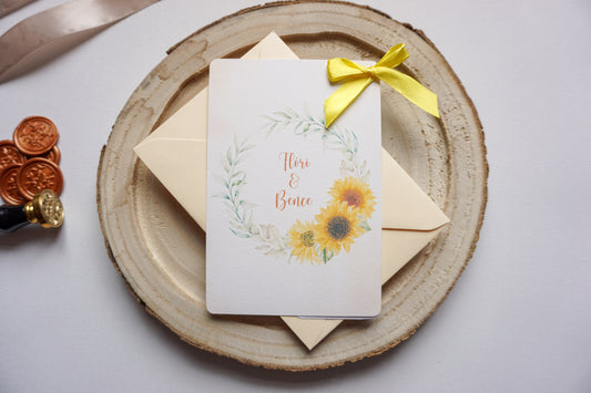 EM33 - Fényképes napraforgó mintás esküvői meghívó-esküvői meghívó-Erdélyi Esküvői Meghívók-egyedi,sárga,virág,watercolor-Erdélyi Esküvői Meghívók