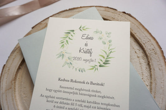 Esküvői meghívó EM09 - Egy oldalas Greenery esküvői meghívó - Erdélyi Esküvői Meghívók - Wedding invitation EM09 - Egy oldalas Greenery esküvői meghívó - invitatii de nunta EM09 - Egy oldalas Greenery esküvői meghívó