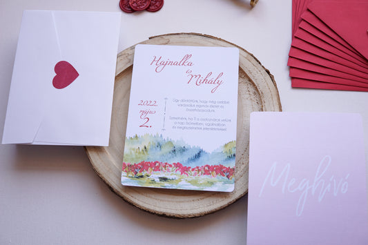 Esküvői meghívó EM15 - Két oldalas Akvarell tájkép hatású esküvői meghívó - Erdélyi Esküvői Meghívók - Wedding invitation EM15 - Két oldalas Akvarell tájkép hatású esküvői meghívó - invitatii de nunta EM15 - Két oldalas Akvarell tájkép hatású esküvői meghívó