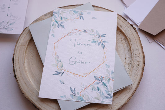 Esküvői meghívó EM18 - Két oldalas Greenery esküvői meghívó - Erdélyi Esküvői Meghívók - Wedding invitation EM18 - Két oldalas Greenery esküvői meghívó - invitatii de nunta EM18 - Két oldalas Greenery esküvői meghívó