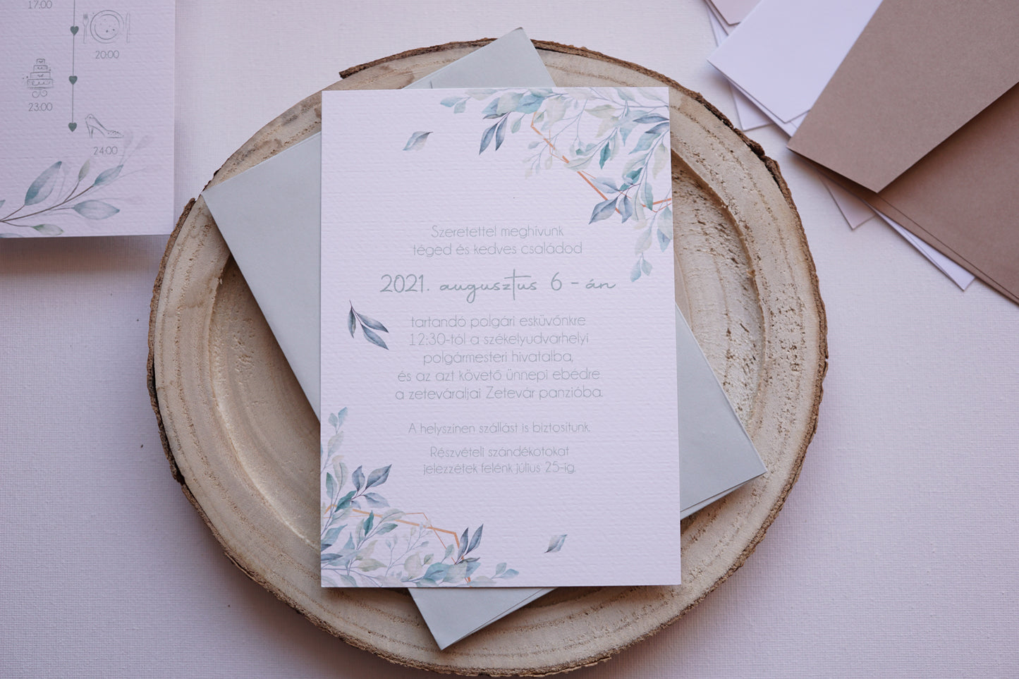 Esküvői meghívó EM18 - Két oldalas Greenery esküvői meghívó - Erdélyi Esküvői Meghívók - Wedding invitation EM18 - Két oldalas Greenery esküvői meghívó - invitatii de nunta EM18 - Két oldalas Greenery esküvői meghívó
