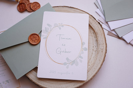 EM19 - Két oldalas Greenery esküvői meghívó-esküvői meghívó-Erdélyi Esküvői Meghívók-egyedi,greenery,pecsét,watercolor,zöld-Erdélyi Esküvői Meghívók