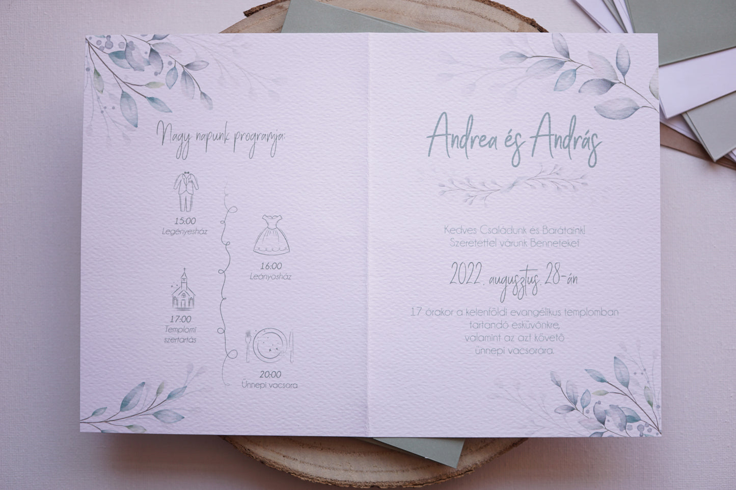 Esküvői meghívó EM22 - Kinyitható Greenery esküvői meghívó - Erdélyi Esküvői Meghívók - Wedding invitation EM22 - Kinyitható Greenery esküvői meghívó - invitatii de nunta EM22 - Kinyitható Greenery esküvői meghívó