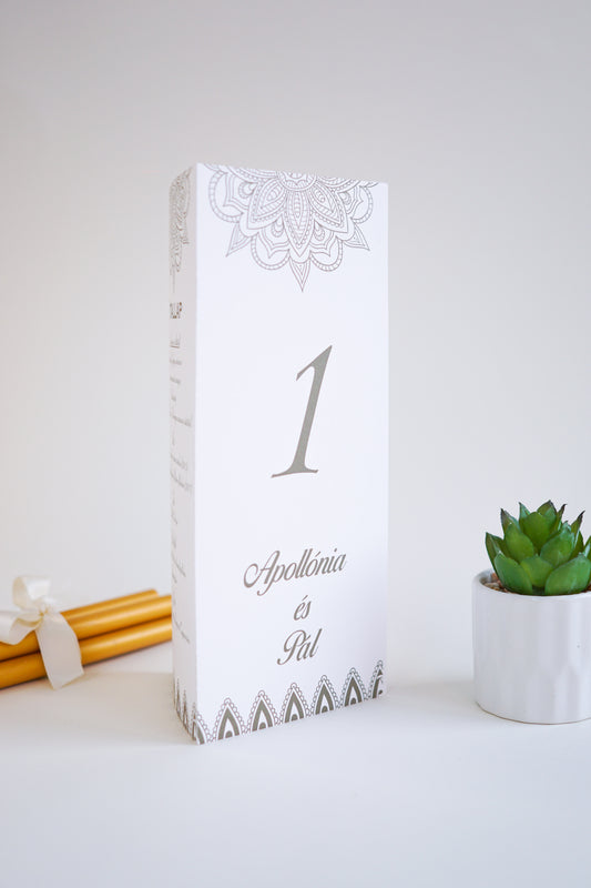 ME07 - Három oldalú esküvői menü - Mandala mintával-Menü-Erdélyi Esküvői Meghívók-barokk minta,mandala-Erdélyi Esküvői Meghívók