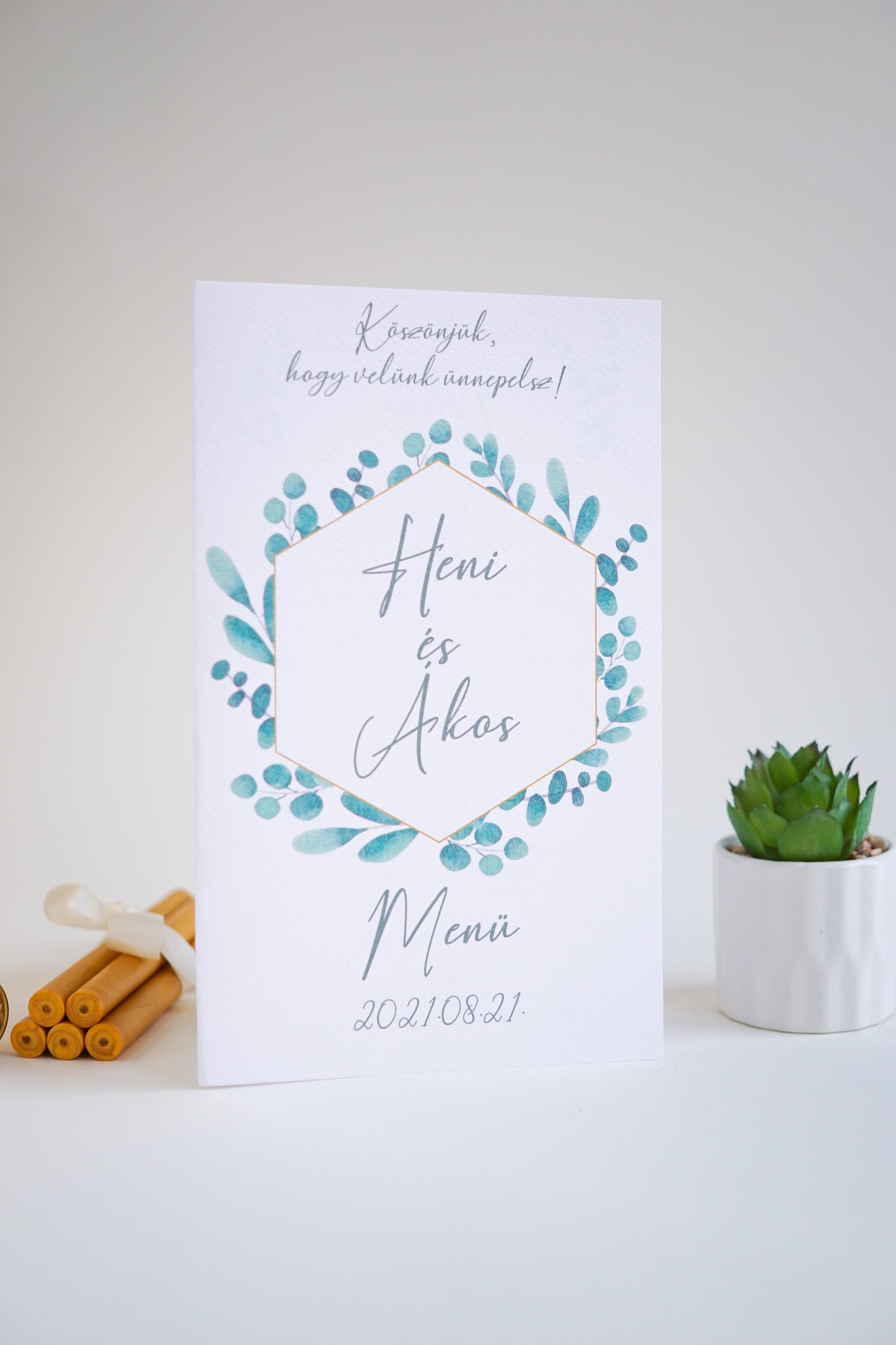 ME11 - Kinyitható Esküvői Menü - Greenery mintával