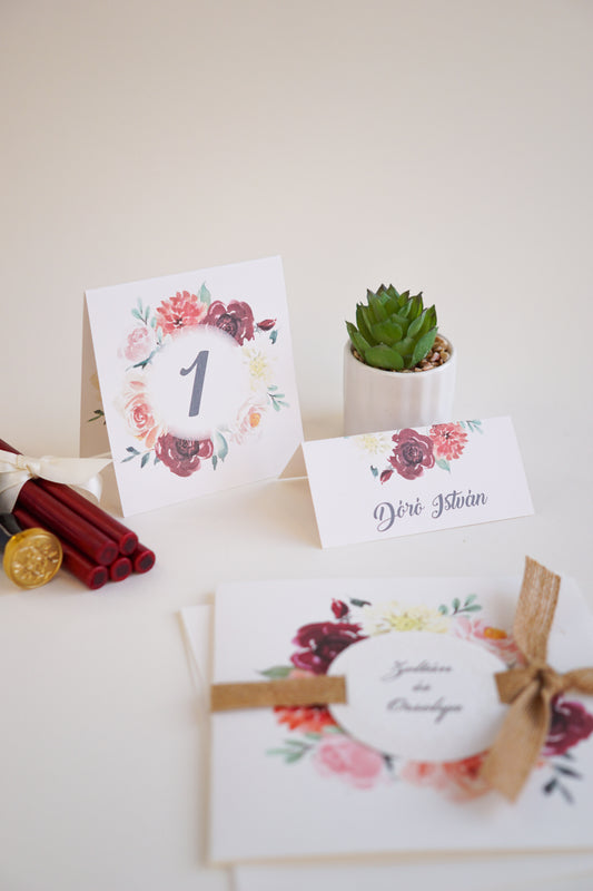 AS10 - Virág koszorús asztalszám-Asztalszám-Erdélyi Esküvői Meghívók-asztalszám,virág-Erdélyi Esküvői Meghívók