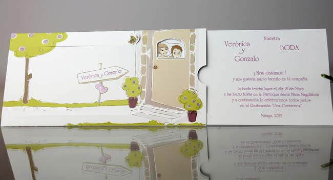 34947-esküvői meghívó-rajz, vicces, zöld-Erdélyi Esküvői Meghívók