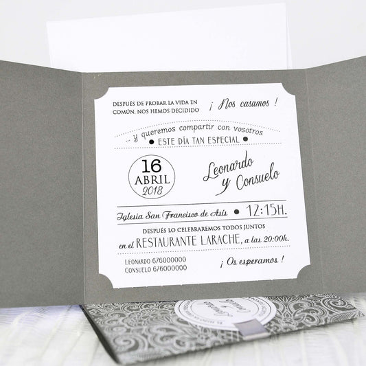 39231-esküvői meghívó-barokk minta, covid, dombornyomott, ezüst, masni-Erdélyi Esküvői Meghívók