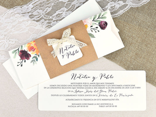 39637-esküvői meghívó-barna, covid, csipke, krém, virág-Erdélyi Esküvői Meghívók