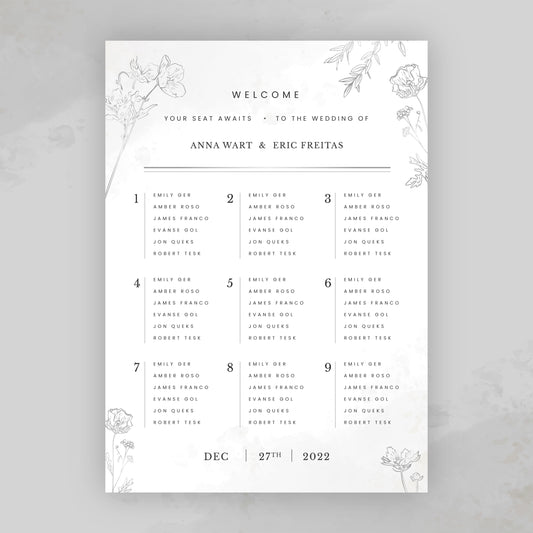 UR12 - Letisztult - Minimalista ültetési rend-Ültetési rend-Erdélyi Esküvői Meghívók-elegáns,vintage-Erdélyi Esküvői Meghívók