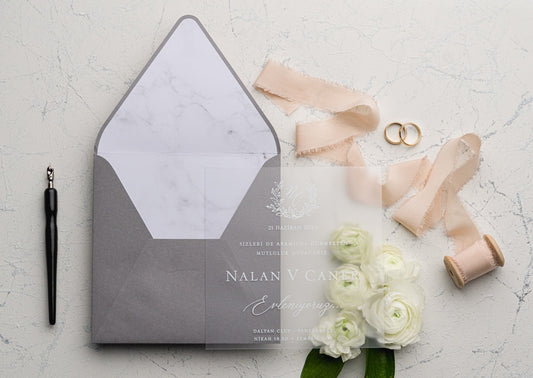 9211 - Plexi esküvői meghívó-esküvői meghívó-Erdélyi Esküvői Meghívók-elegáns,ezüst,fehér,plexi,premium,szürke-Erdélyi Esküvői Meghívók