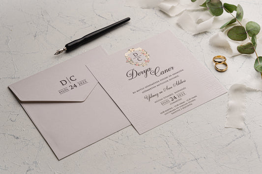 9227-esküvői meghívó-dombornyomott, elegans, lila, Virag-Erdélyi Esküvői Meghívók