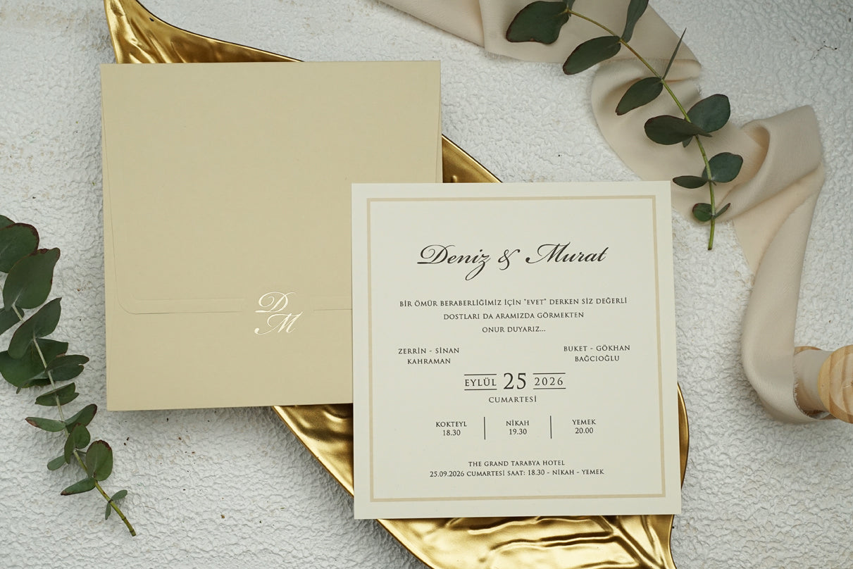 9251 - Elegáns Esküvői Meghívó-esküvői meghívó-Erdélyi Esküvői Meghívók-arany,dombornyomott,elegans,krem-Erdélyi Esküvői Meghívók