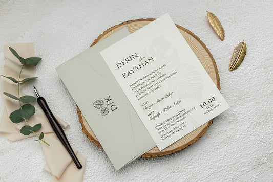 9269 - Greenery Esküvői meghívó-esküvői meghívó-Erdélyi Esküvői Meghívók-dombornyomott,elegans,greenery,zöld-Erdélyi Esküvői Meghívók