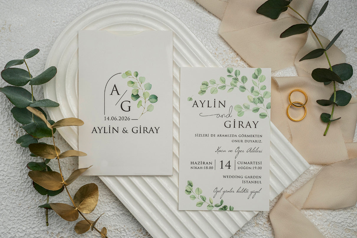 9294 - Greenery Esküvői meghívó-esküvői meghívó-Erdélyi Esküvői Meghívók-greenery,level,zöld-Erdélyi Esküvői Meghívók