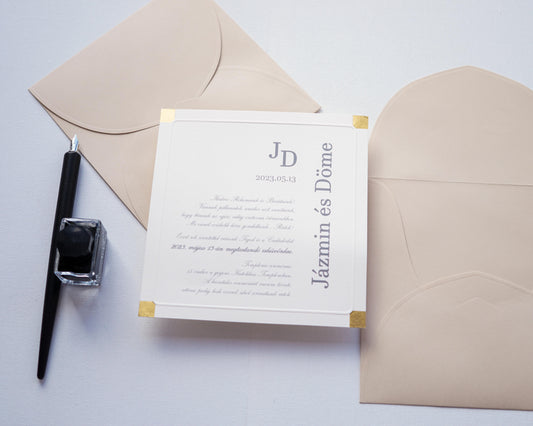 1149 - Minimalista esküvői meghívó-esküvői meghívó-Erdélyi Esküvői Meghívók-arany,barna,dombornyomott,krém,minimalista,őszies-Erdélyi Esküvői Meghívók