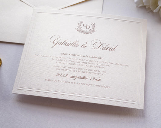 1154 - Minimalista esküvői meghívó-esküvői meghívó-Erdélyi Esküvői Meghívók-arany,barna,dombornyomott,elegáns,krém,minimalista,premium-Erdélyi Esküvői Meghívók