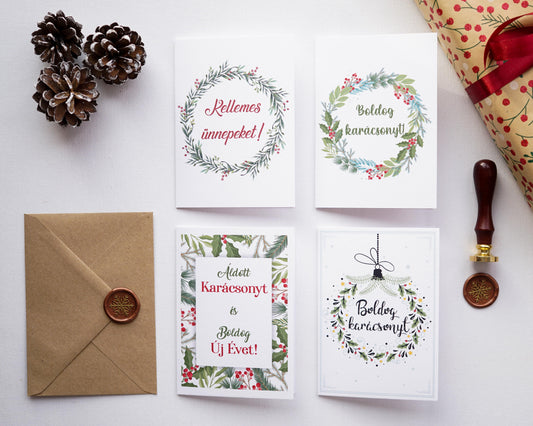 Greenery Karácsonyi képeslap, kinyitható, borítékkal - KK9-Képeslap-Erdélyi Esküvői Meghívók-Karácsony,Képeslap-Erdélyi Esküvői Meghívók