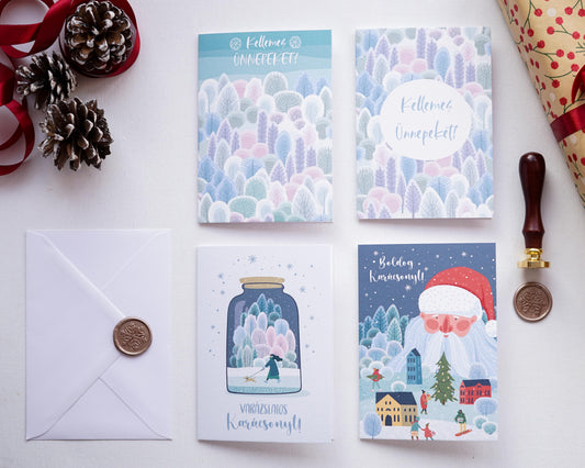 Fehér Karácsony képeslap gyűjtemény - 4 darab-Képeslap-Erdélyi Esküvői Meghívók-Karácsony,Képeslap-Erdélyi Esküvői Meghívók