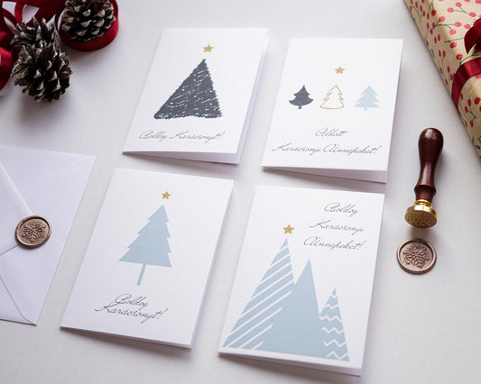 Minimalista Karácsonyi képeslap, kinyitható, borítékkal - KK03-Képeslap-Erdélyi Esküvői Meghívók-Karácsony,Képeslap-Erdélyi Esküvői Meghívók