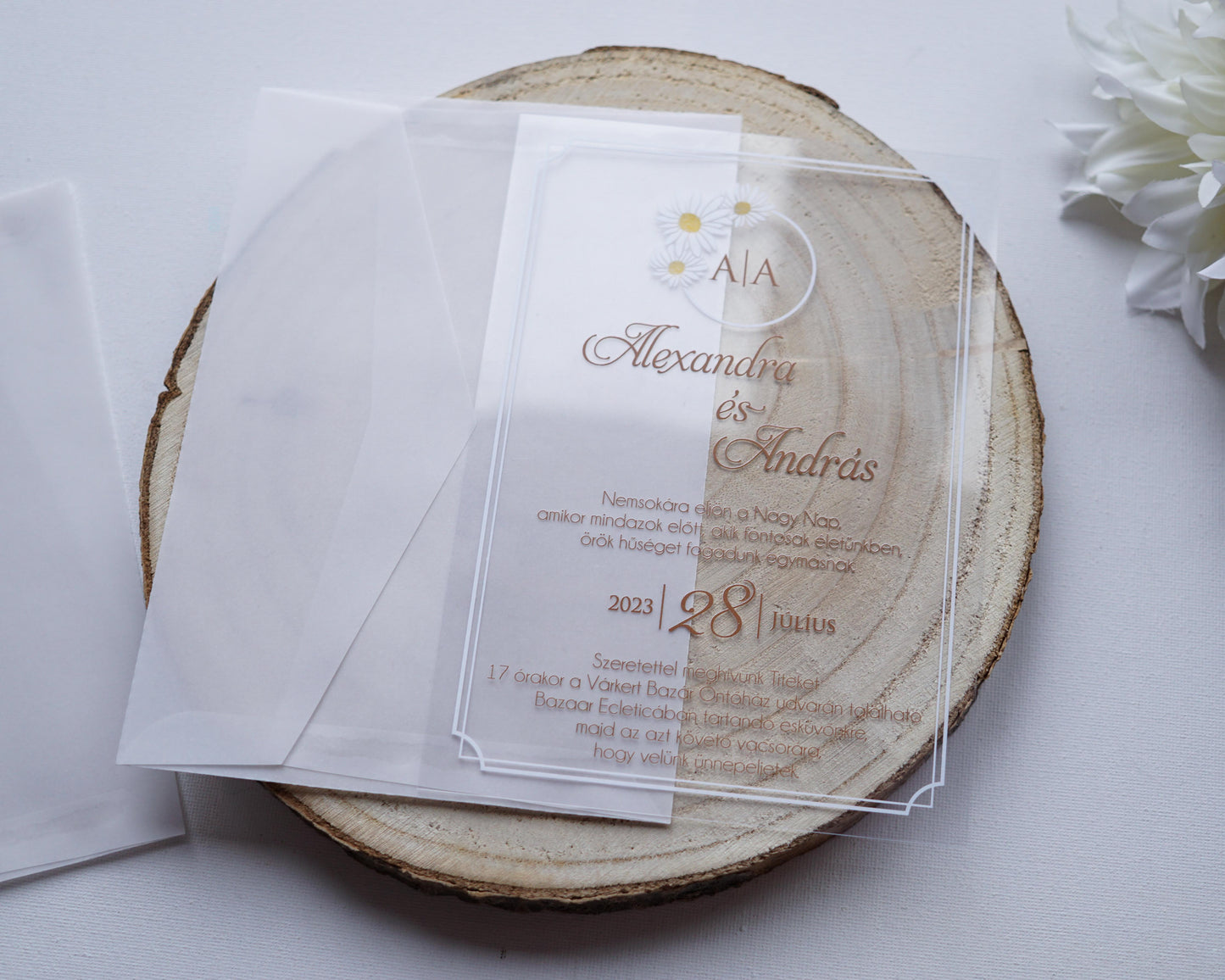 9221 - Plexi esküvői meghívó-esküvői meghívó-Erdélyi Esküvői Meghívók-pausz,plexi,premium,virág-Erdélyi Esküvői Meghívók