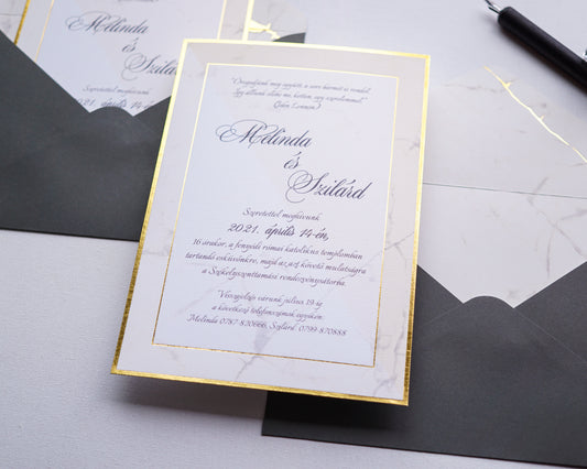 1175 - Elegáns Esküvői Meghívó-esküvői meghívó-Erdélyi Esküvői Meghívók-arany,elegáns,krém-Erdélyi Esküvői Meghívók