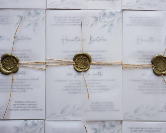 EM30 - Pausz borítós greenery esküvői meghívó-esküvői meghívó-Erdélyi Esküvői Meghívók-egyedi,greenery,pausz,zöld-Erdélyi Esküvői Meghívók