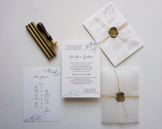 EM30 - Pausz borítós greenery esküvői meghívó-esküvői meghívó-Erdélyi Esküvői Meghívók-egyedi,greenery,pausz,zöld-Erdélyi Esküvői Meghívók