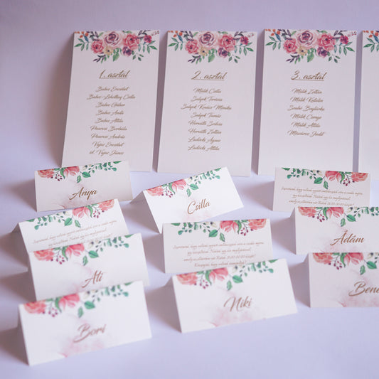 UK24 - Aquarelle virágmintás ültetőkártya-Ültetőkártya-Erdélyi Esküvői Meghívók-piros,rózsaszín,virág,ültetőkártya-Erdélyi Esküvői Meghívók