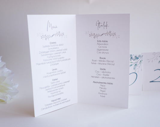 ME12 - Kinyitható Esküvői Menü - Greenery2 mintával-Menü-Erdélyi Esküvői Meghívók-greenery,zöld-Erdélyi Esküvői Meghívók