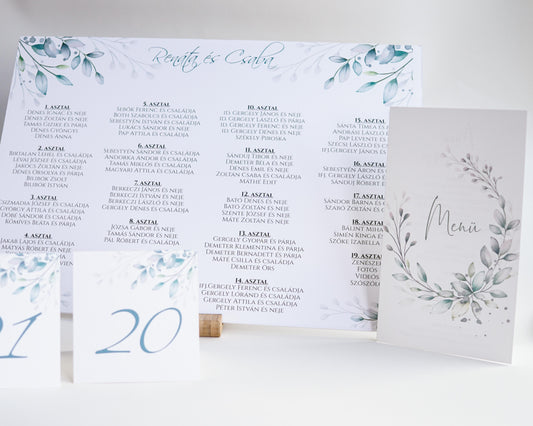 UR18 - Greenery ültetési rend-Ültetési rend-Erdélyi Esküvői Meghívók-pink,piros,virág-Erdélyi Esküvői Meghívók