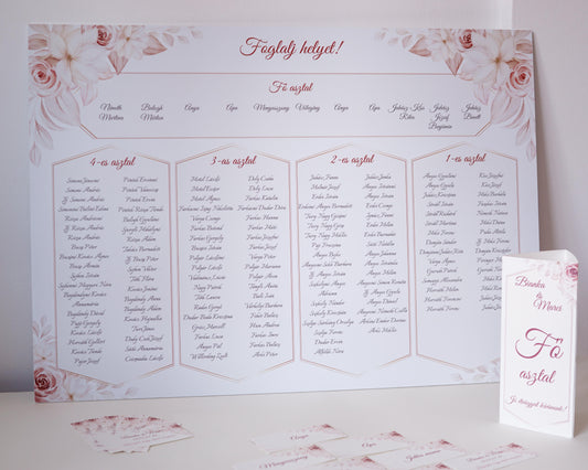 UR22 - Geometrikus - púder rózsaszín virágmintás ültetési rend-Ültetési rend-Erdélyi Esküvői Meghívók-arany,pink,rózsa,rózsaszín,virág-Erdélyi Esküvői Meghívók