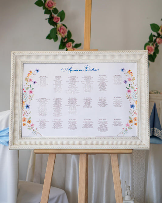 UR26 - Vadvirágos ültetési rend-Ültetési rend-Erdélyi Esküvői Meghívók-EM28,kék,rózsa,rózsaszín,virág-Erdélyi Esküvői Meghívók