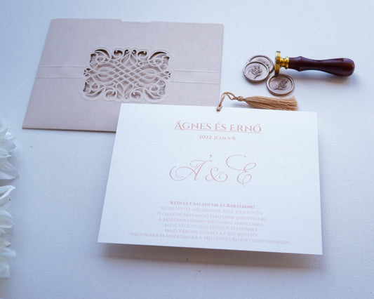 1127 - Lézervágott Esküvői Meghívó-esküvői meghívó-Erdélyi Esküvői Meghívók-barokk minta,dombornyomott,elegáns,lasercut-Erdélyi Esküvői Meghívók