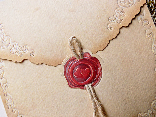 31302-esküvői meghívó-barna, dombornyomott, pecsét, vintage-Erdélyi Esküvői Meghívók