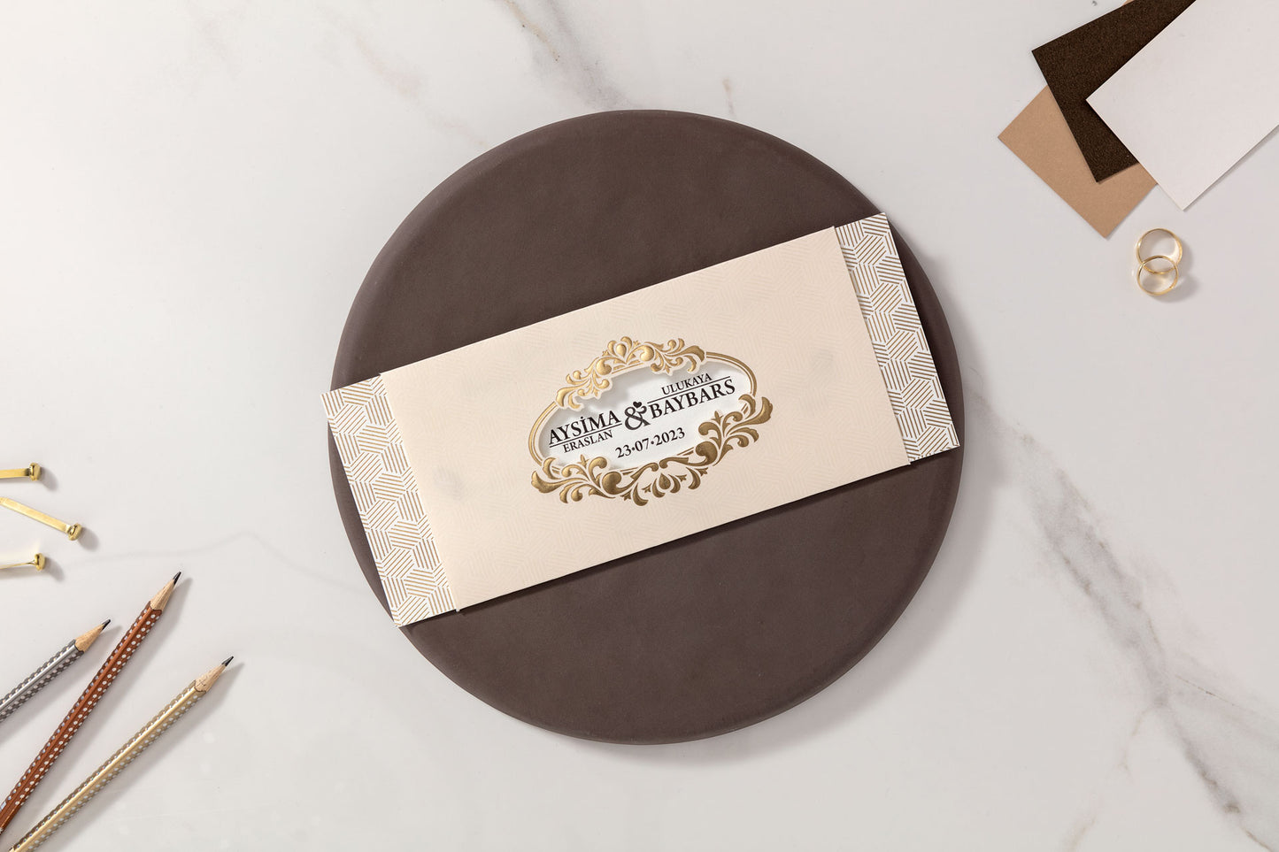 10522 - Tokos esküvői meghívó arany mintával